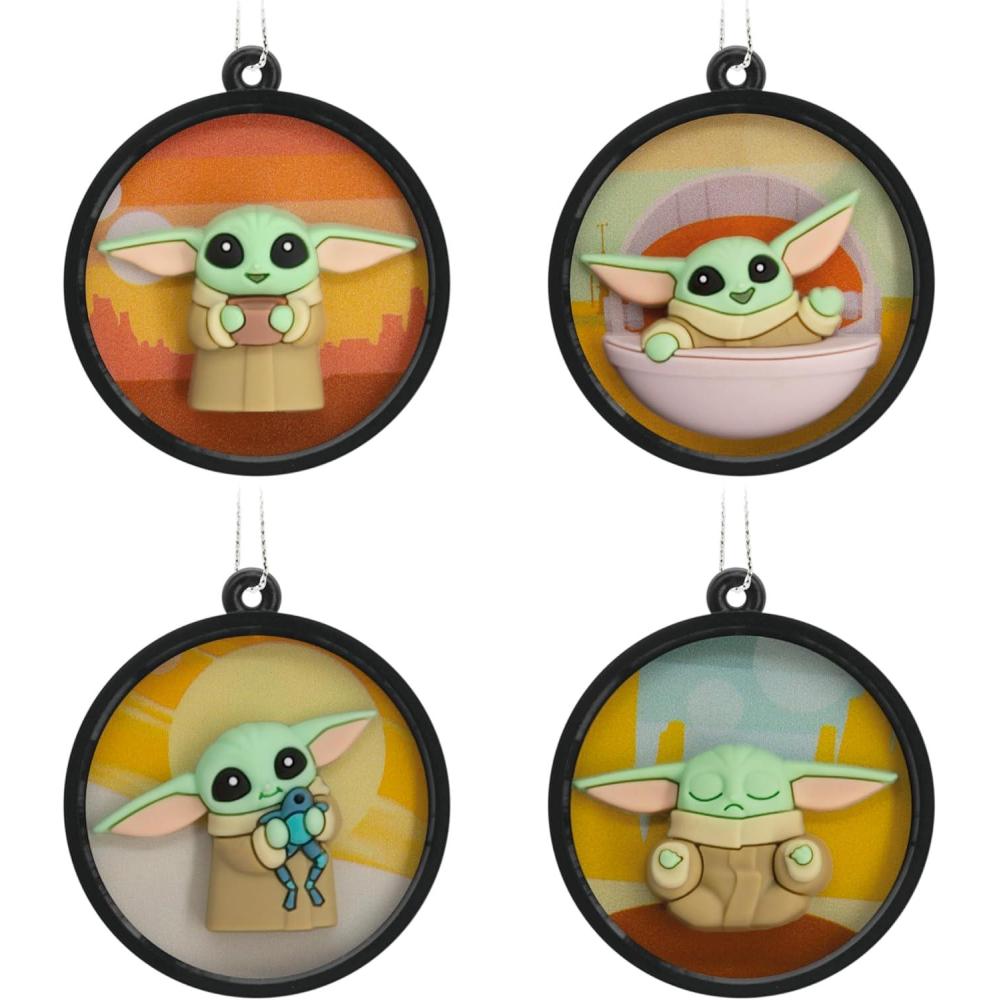 imageHallmark Star Wars The Mandalorian Grogu Scenes Mini Christmas Ornaments Shatterproof Set of 4Grogu