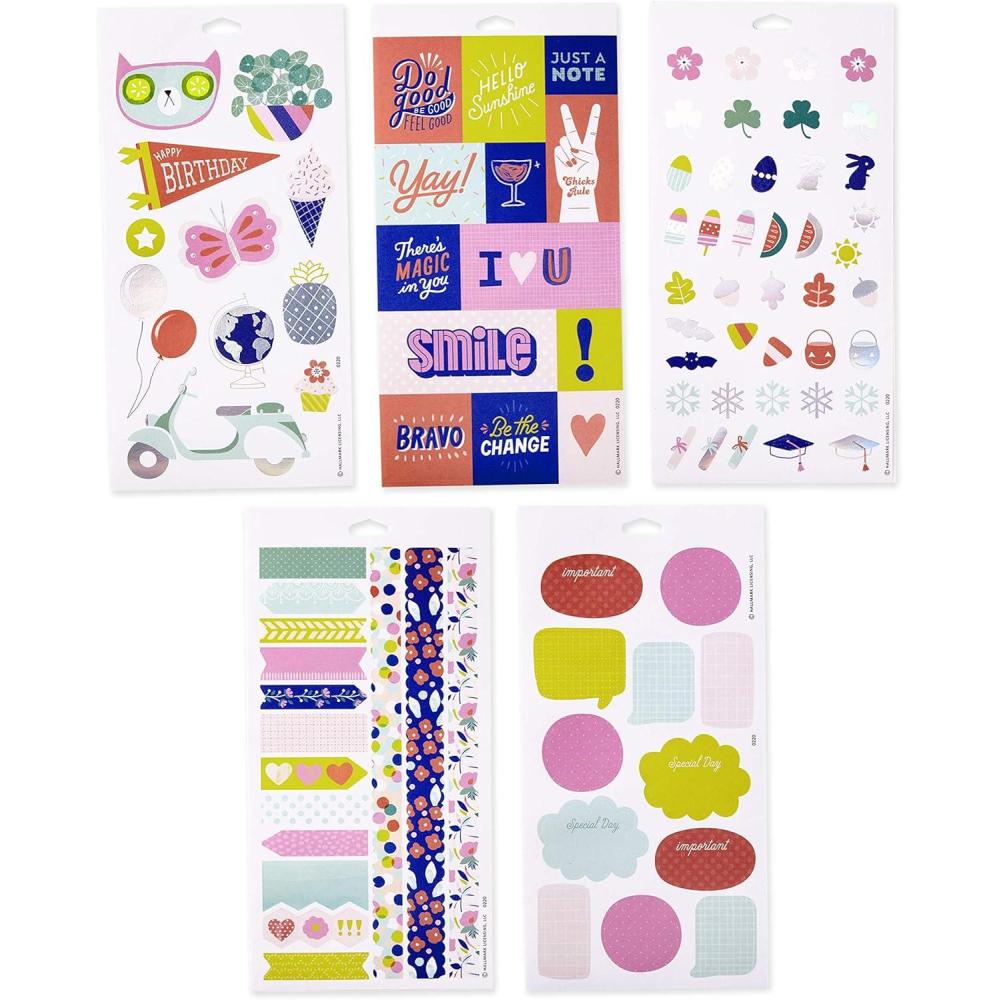 imageHallmark Stickers for Kids and Adults Pack of 91 Stickers 5 Sheets for Planners Notebooks Laptops Water Bottles and More