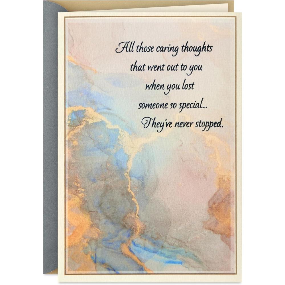 imageHallmark Sympathy Card for Anniversary of Death Caring Thoughts Never Stopped for Widow Widower Friendblue  peach  purple