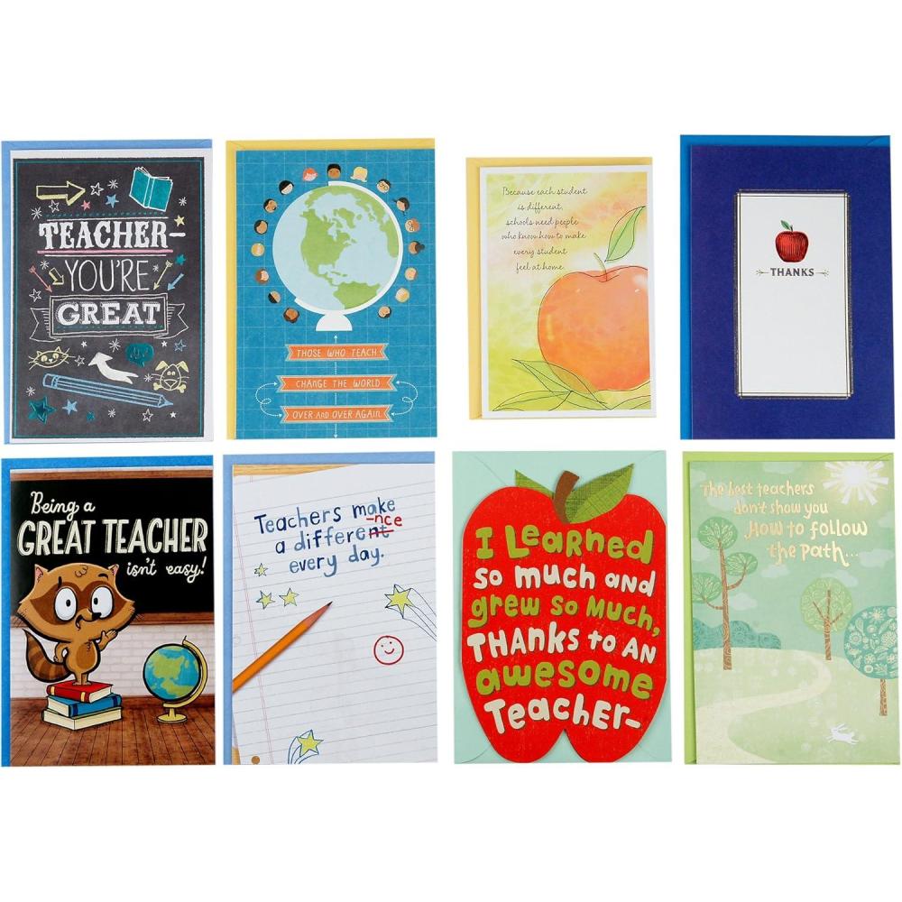 imageHallmark Teacher Appreciation Card Assortment for Day Care Preschool Elementary School Graduation or Back to School 8 Cards with Envelopes