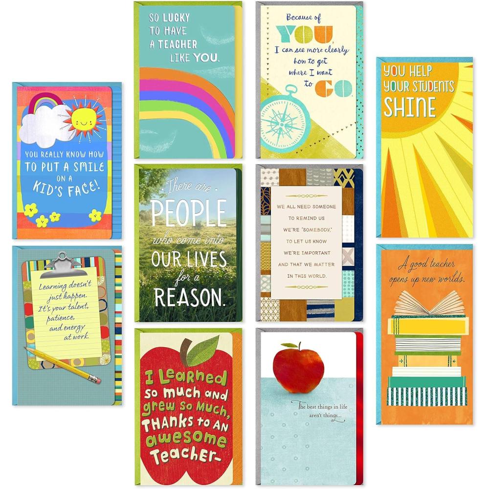 imageHallmark Teacher Appreciation Cards Assortment for Preschool Kindergarten Elementary School Graduation or Back to School 10 Cards and Gift Card Holders with Envelopes 2299GMR7267Assorted colors