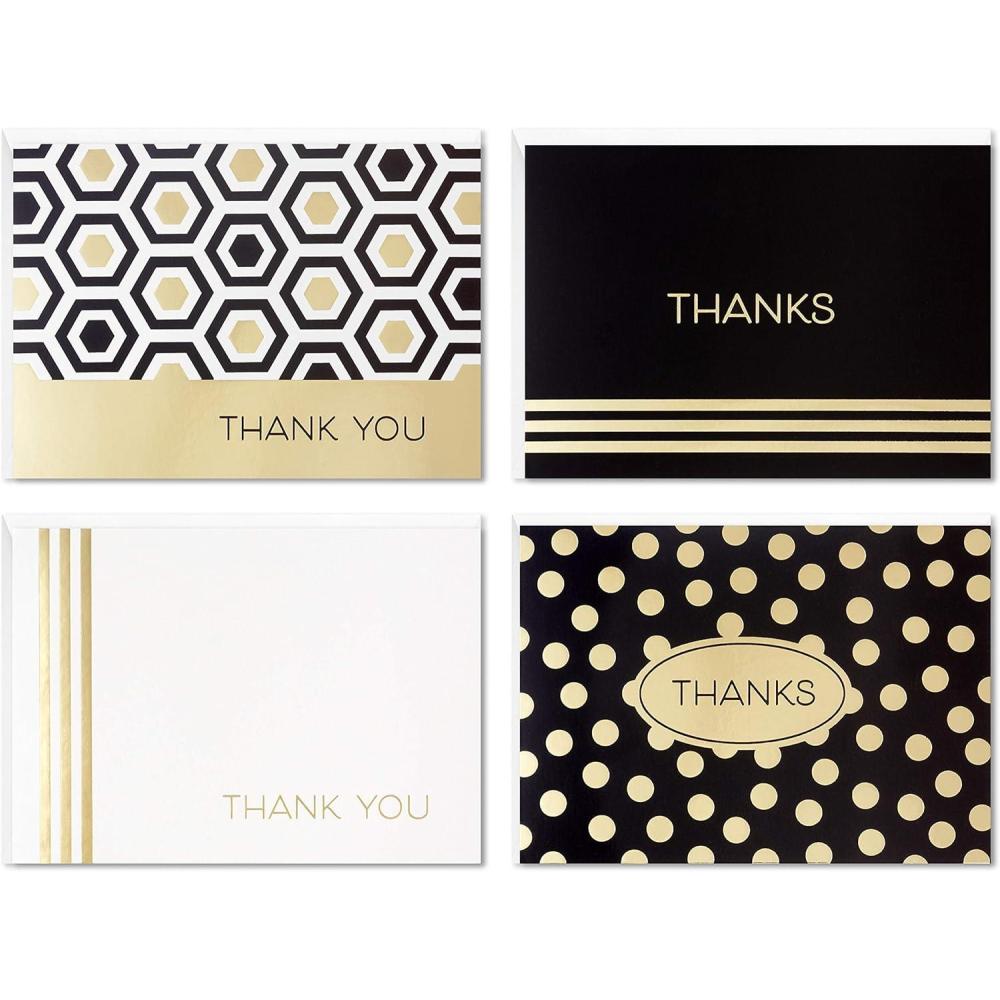 imageHallmark Thank You Cards Assortment Black and Gold Geometric 40 Thank You Notes with Envelopes for Wedding Business Graduation All OccasionGeometric