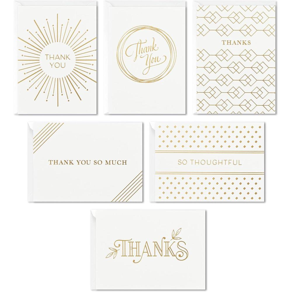 imageHallmark Thank You Cards Assortment Gold Foil 120 Thank You Notes with Envelopes for Wedding Bridal Shower Baby Shower Business Graduation