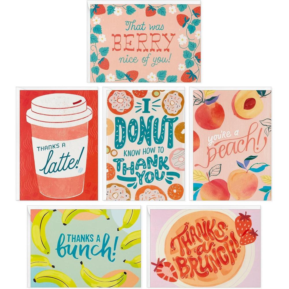 imageHallmark Thank You Notes Food Puns 36 Blank Cards with Envelopes Donut Latte BrunchThanks a Latte