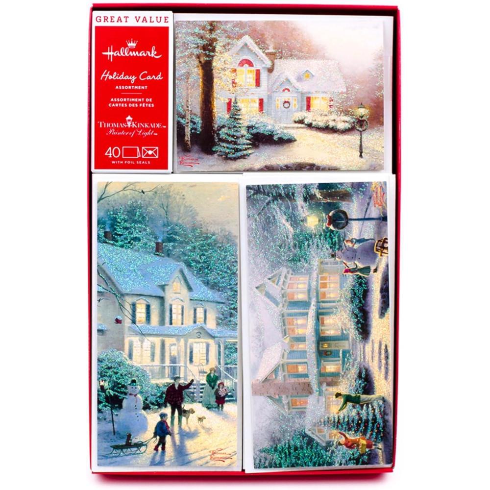 imageHallmark Thomas Kinkade Boxed Christmas Cards Assortment Snowy Houses 40 Cards with Envelopes and Foil Seals 1XPX1761Cards