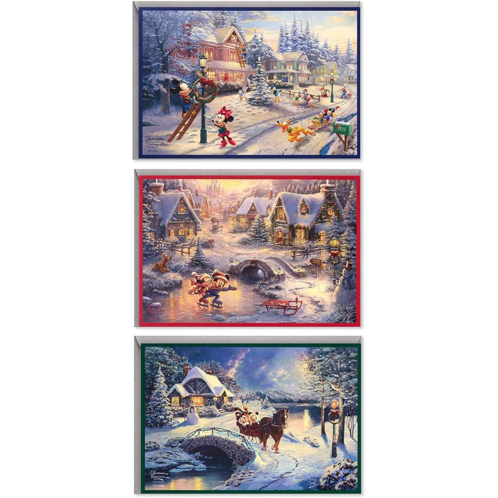 imageHallmark Thomas Kinkade Boxed Christmas Cards Ice Skating 40 Cards and EnvelopesMickey Mouse