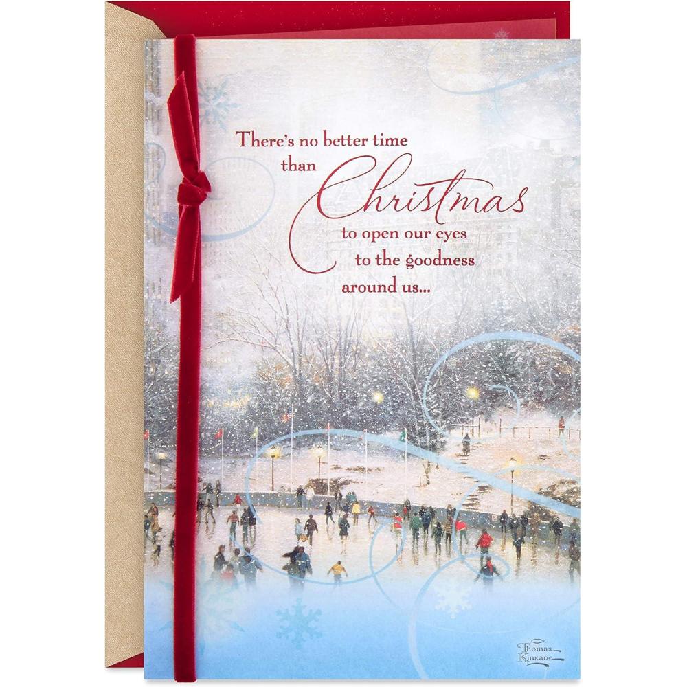 imageHallmark Thomas Kinkade Christmas Card Snow Cabin 0599XXH5221Ice Skating  1 Kinkade Card with Envelope