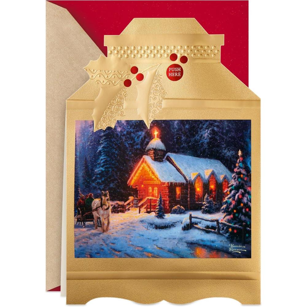 imageHallmark Thomas Kinkade Musical Christmas Card With Light Lantern O Holy Night
