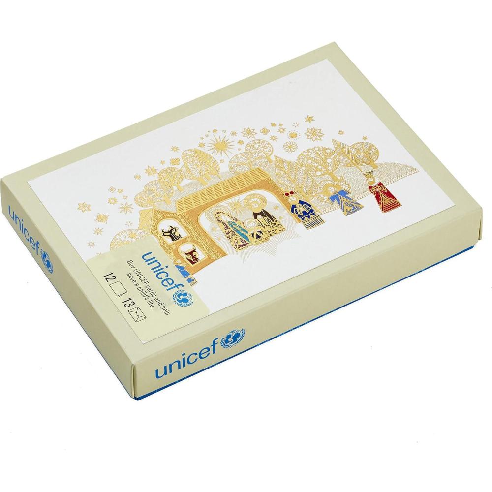 imageHallmark UNICEF Boxed Christmas Cards Peace Tree 12 Cards and 13 Envelopes 1XPX5649Gold Foil Nativity