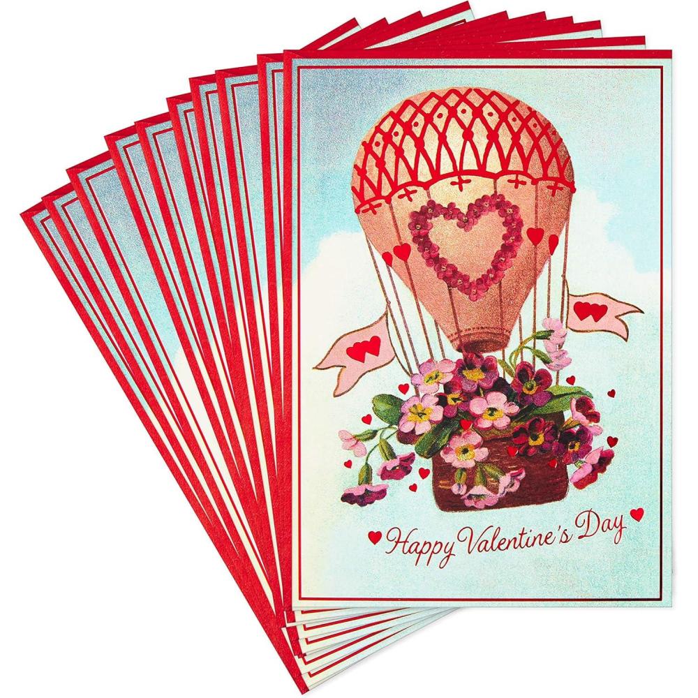 imageHallmark Valentines Day Cards Pack Heart 6 Valentine Cards with EnvelopesVintage Hot Air Balloon  10 Cards with Envelopes