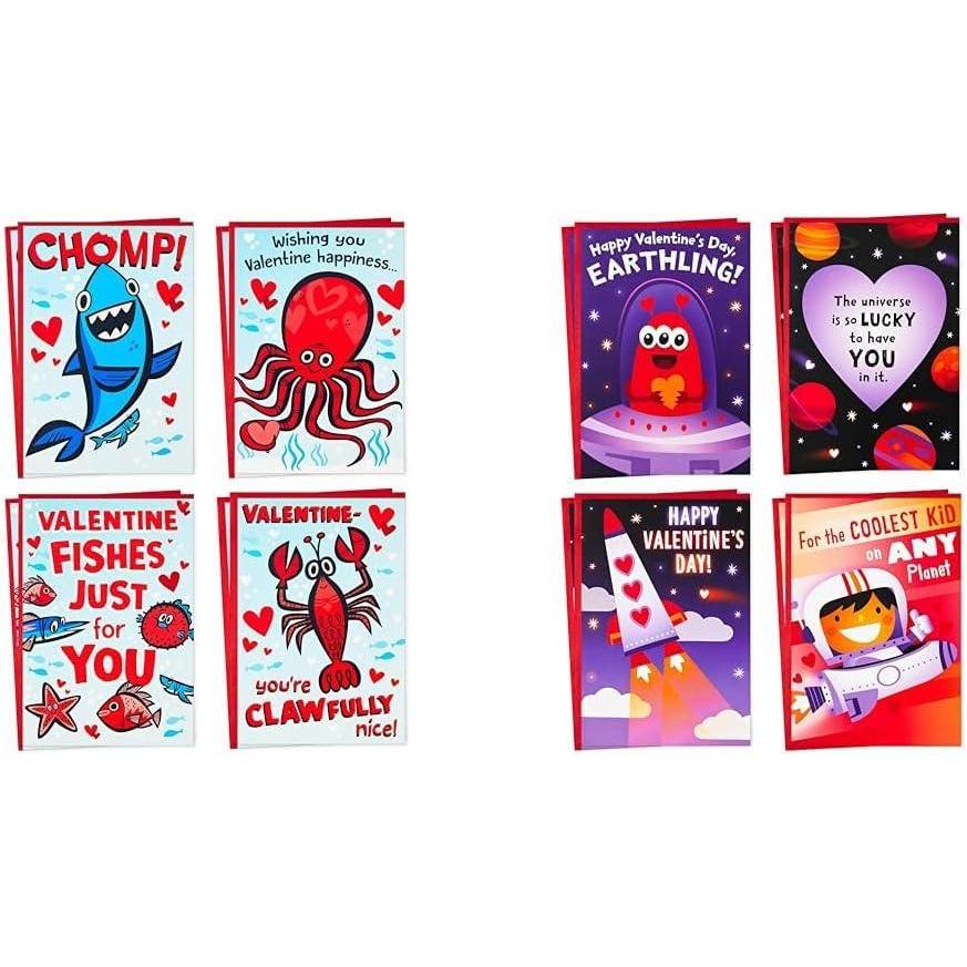 imageHallmark Valentines Day Cards for Kids School Sea Creatures 8 Classroom Valentines with EnvelopesBlue and Red