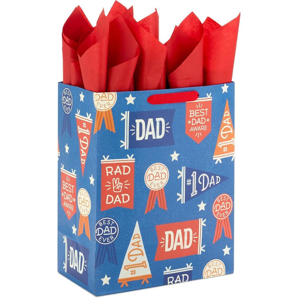 imageHallmark Wrap 13quot Large Gift Bag with Tissue Paper 130 Orange Blue Green BlackRad Dad  Best Dad Ever