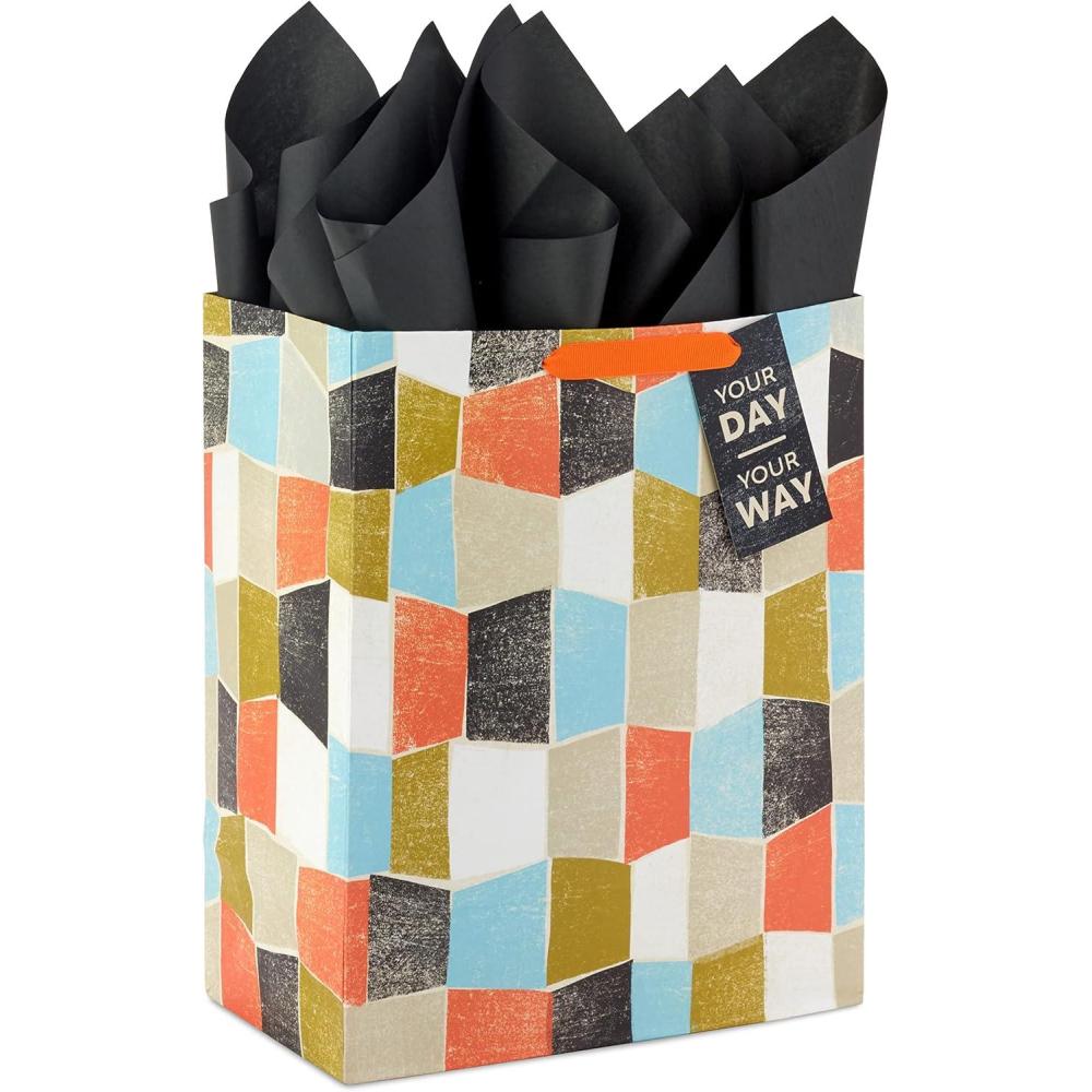 imageHallmark Wrap 13quot Large Gift Bag with Tissue Paper 130 Orange Blue Green BlackYour Day  Your Way