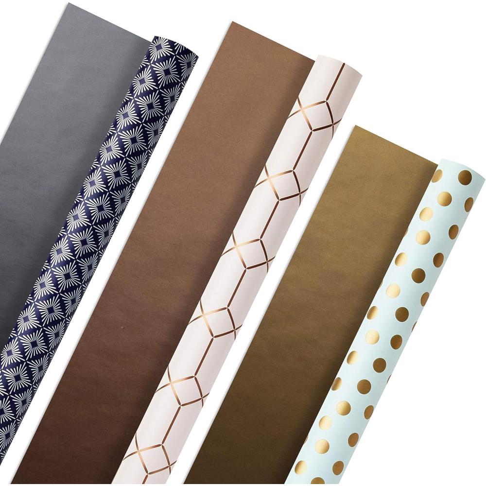 imageHallmark Wrapping Paper Rolls for Graduation Wedding Birthday Baby Shower Bridal Shower  Foil Metallic Pastel Gift Wrap Paper Set of 3 Reversible Rolls 120 sq ft ttlNavy  Blush  Mint