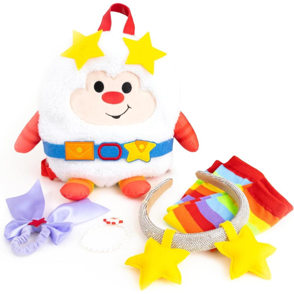 imageRainbow Brite 6Piece Set with adjustable Plush Backpack Sparkle Star Headband Rainbow Arm Warmers Purple Bow Hair Tie Sprite Bracelet One sizeAdults Kids Great for costumes cosplay dress up