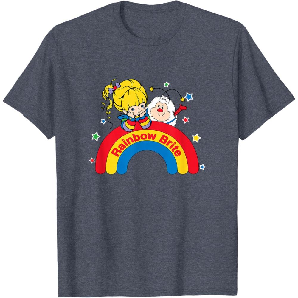 imageRainbow Brite ampamp Sprite Vintage Rainbow And Stars Portrait TShirtHeather Blue