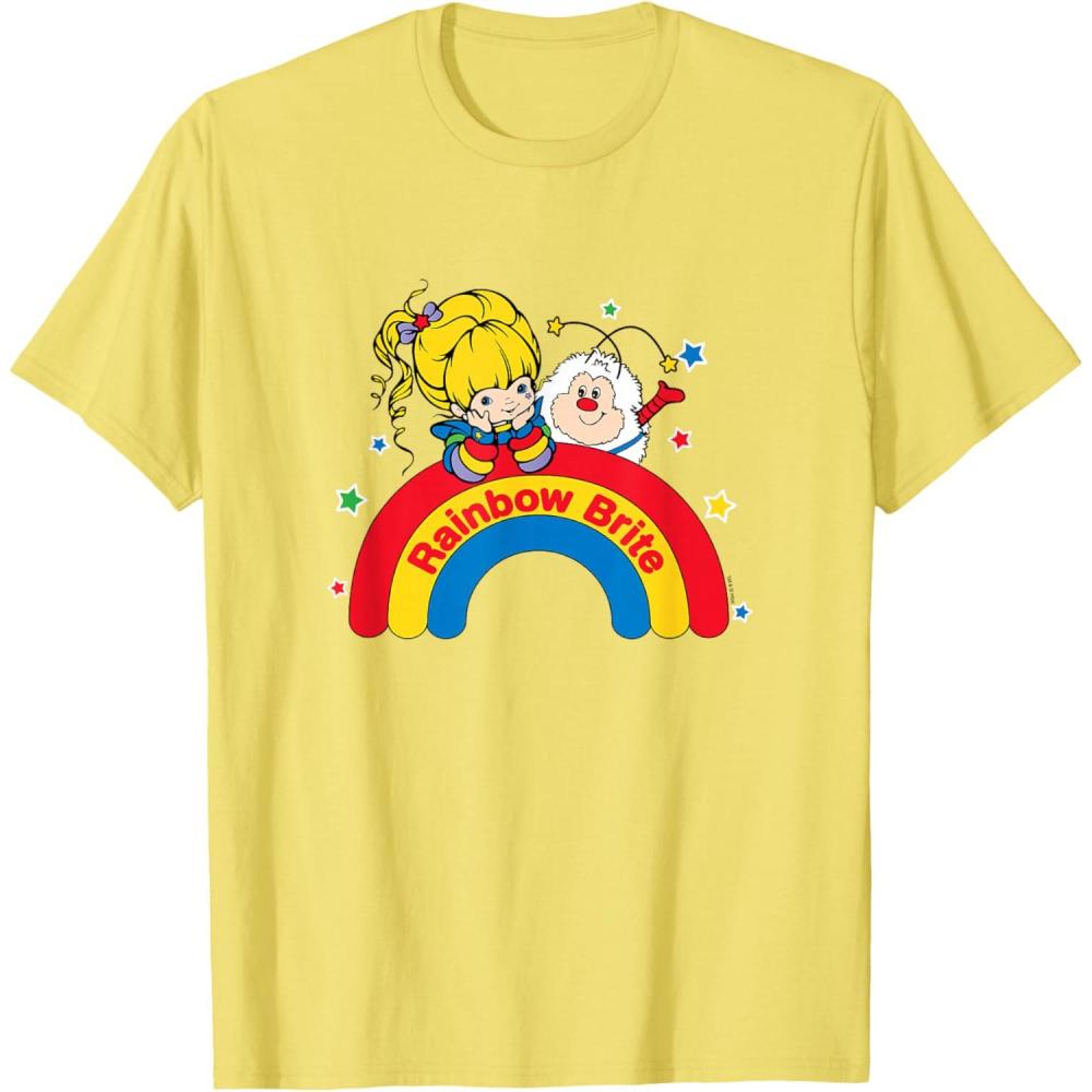 imageRainbow Brite ampamp Sprite Vintage Rainbow And Stars Portrait TShirtLemon Yellow