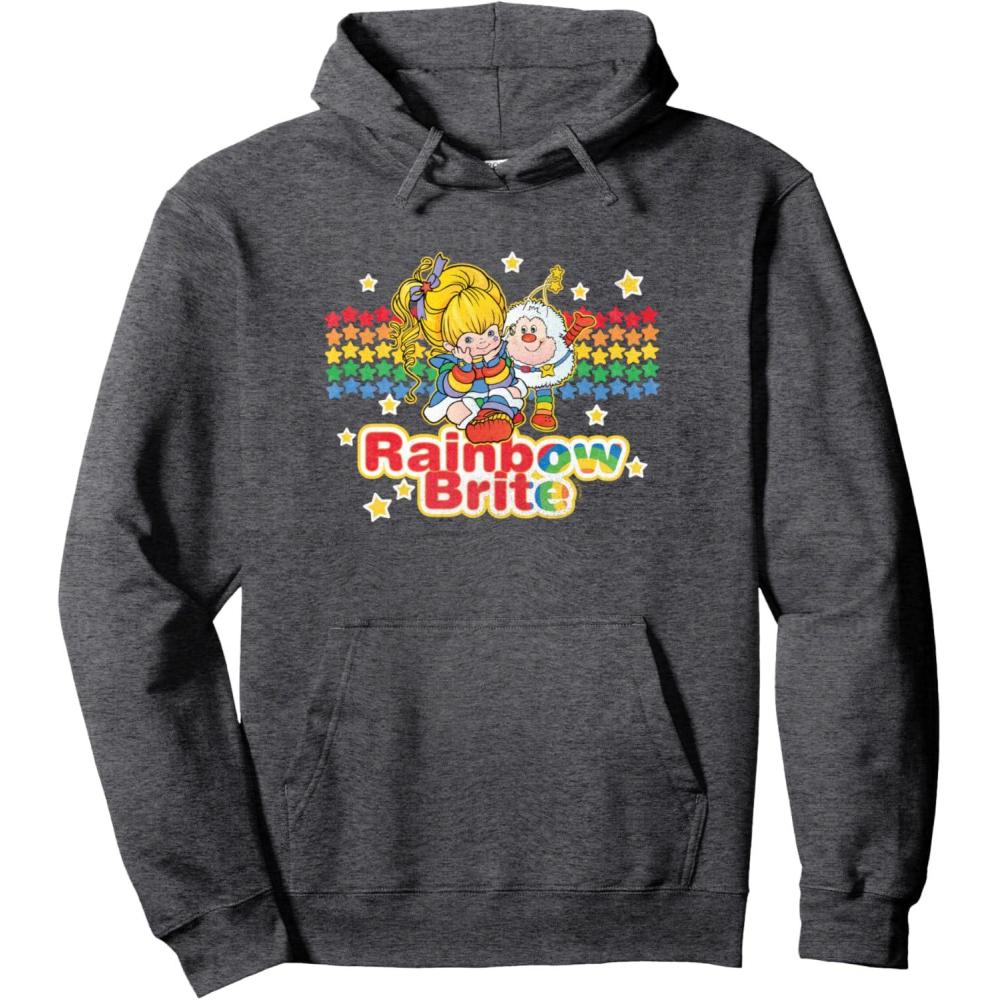 imageRainbow Brite ampamp Sprite Vintage Star Stripes Distressed Logo Pullover HoodieDark Heather Grey