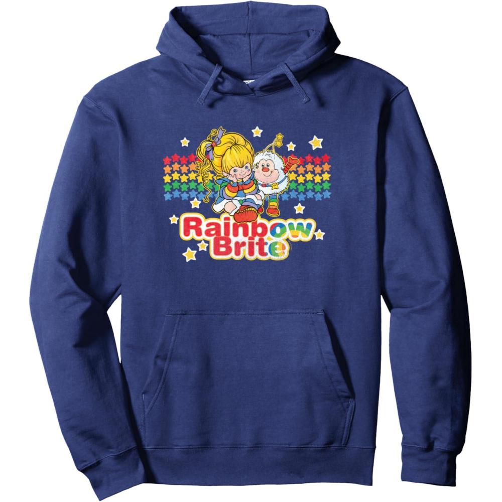 imageRainbow Brite ampamp Sprite Vintage Star Stripes Distressed Logo Pullover HoodieNavy Blue