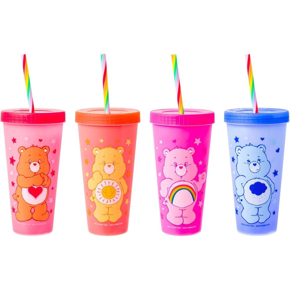 imageSilver Buffalo Rainbow Brite 4 pack Color Change Plastic Tumbler Set Featuring Rainbow Brite Patty OGreen La La Orange and Shy Violet 24 OuncesCare Bears Hearts and Stars