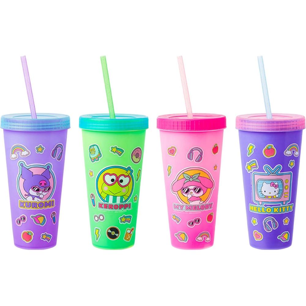 imageSilver Buffalo Rainbow Brite 4 pack Color Change Plastic Tumbler Set Featuring Rainbow Brite Patty OGreen La La Orange and Shy Violet 24 OuncesHello Kitty and Friends Sticker