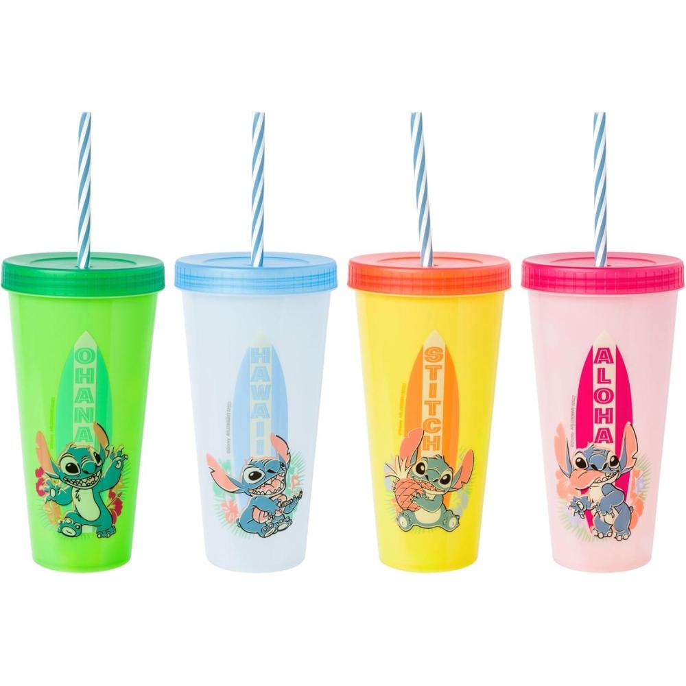 imageSilver Buffalo Rainbow Brite 4 pack Color Change Plastic Tumbler Set Featuring Rainbow Brite Patty OGreen La La Orange and Shy Violet 24 OuncesLilo and Stitch Surfboard