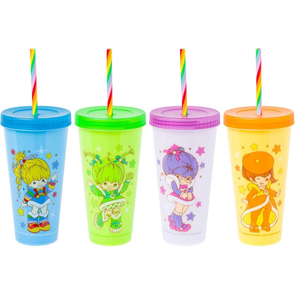 imageSilver Buffalo Rainbow Brite 4 pack Color Change Plastic Tumbler Set Featuring Rainbow Brite Patty OGreen La La Orange and Shy Violet 24 OuncesRainbow Brite RB Color
