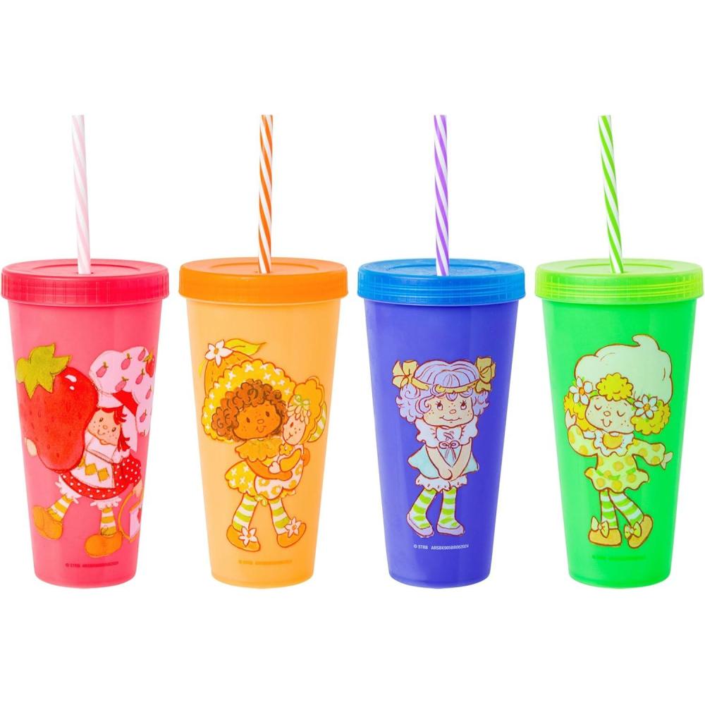 imageSilver Buffalo Rainbow Brite 4 pack Color Change Plastic Tumbler Set Featuring Rainbow Brite Patty OGreen La La Orange and Shy Violet 24 OuncesStrawberry Shortcake and Friends