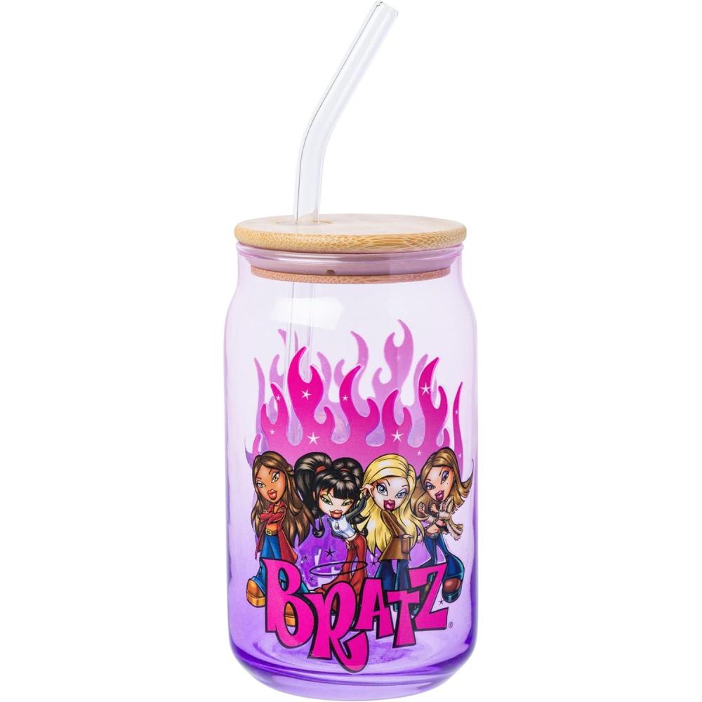 imageSilver Buffalo Rainbow Brite Balloon Glass Tumbler with Bamboo Lid and Glass Straw 16 OuncesBratz Purple Flames