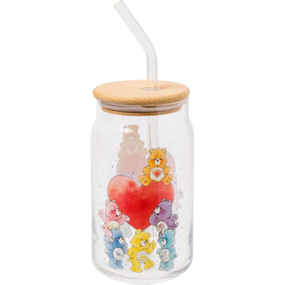 imageSilver Buffalo Rainbow Brite Balloon Glass Tumbler with Bamboo Lid and Glass Straw 16 OuncesCare Bears Watercolor