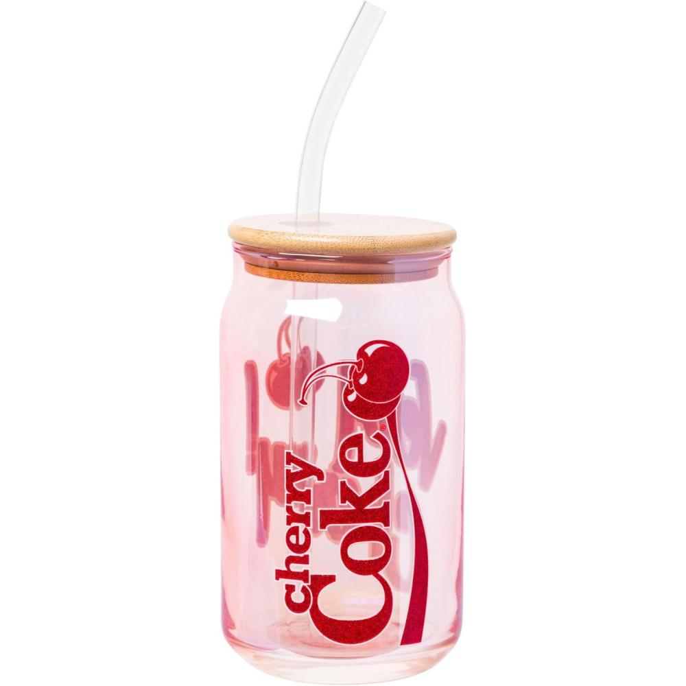 imageSilver Buffalo Rainbow Brite Balloon Glass Tumbler with Bamboo Lid and Glass Straw 16 OuncesCherry Coke Glitter Iridescent