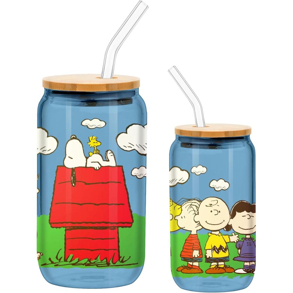 imageSilver Buffalo Rainbow Brite Balloon Glass Tumbler with Bamboo Lid and Glass Straw 16 OuncesPeanuts Backyard
