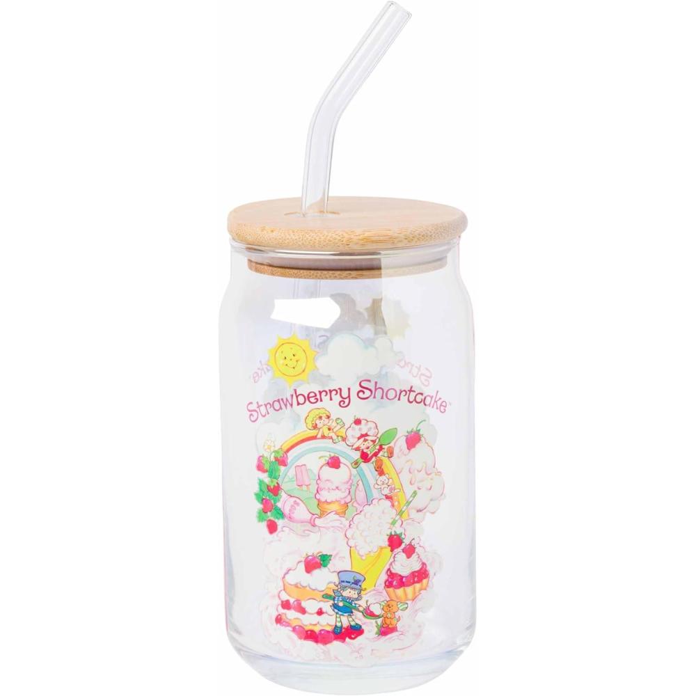 imageSilver Buffalo Rainbow Brite Balloon Glass Tumbler with Bamboo Lid and Glass Straw 16 OuncesStrawberry Shortcake Sliding Rainbow