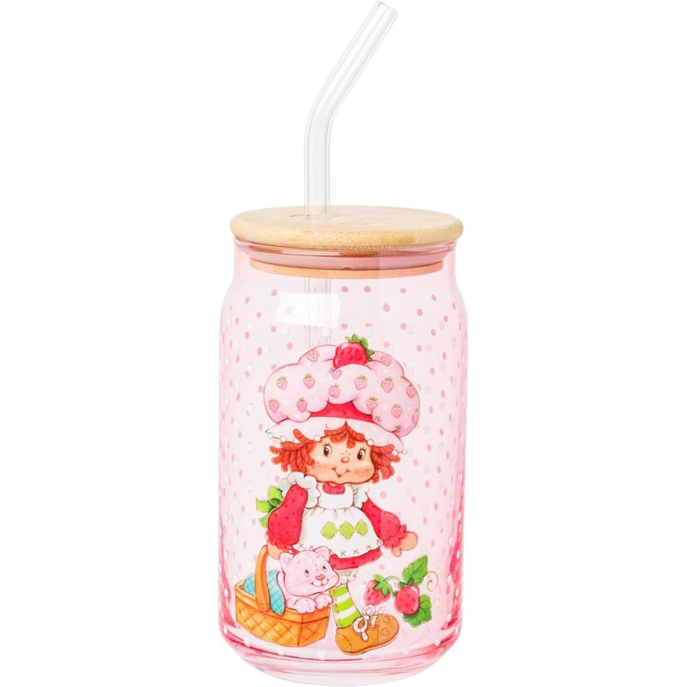imageSilver Buffalo Rainbow Brite Balloon Glass Tumbler with Bamboo Lid and Glass Straw 16 OuncesStrawberry Shortcake White Polka Dot