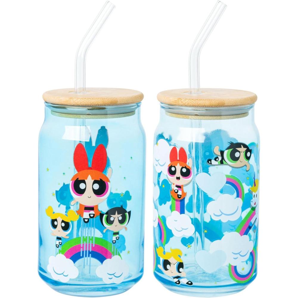 imageSilver Buffalo Rainbow Brite Balloon Glass Tumbler with Bamboo Lid and Glass Straw 16 OuncesThe Powerpuff Girls 2 Pack