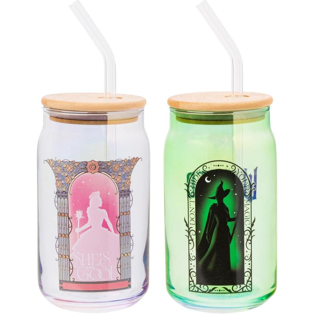 imageSilver Buffalo Rainbow Brite Balloon Glass Tumbler with Bamboo Lid and Glass Straw 16 OuncesWicked Elphaba and Glinda 2 Pack