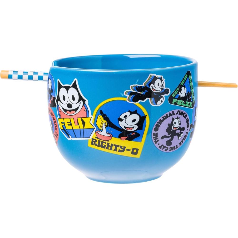 imageSilver Buffalo Rainbow Brite Ceramic Ramen Noodle Rice Bowl with Chopsticks Microwave Safe 20 OuncesFelix the Cat