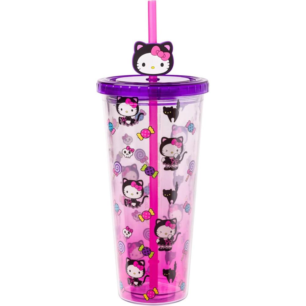 imageSilver Buffalo Rainbow Brite Plastic Cold Cup with Lid and Straw Topper 24 OuncesHello Kitty Black Cat Halloween