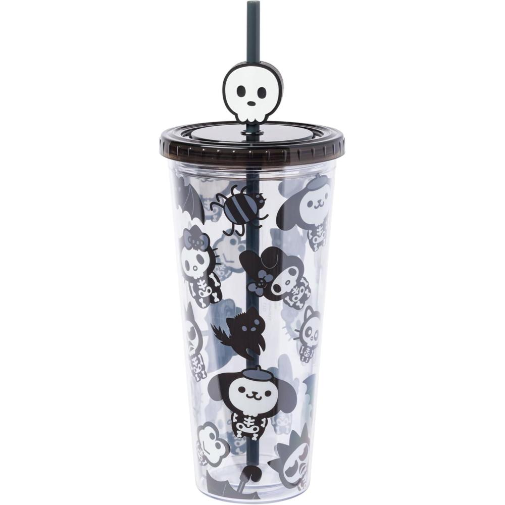 imageSilver Buffalo Rainbow Brite Plastic Cold Cup with Lid and Straw Topper 24 OuncesHello Kitty and Friends Halloween Skeleton