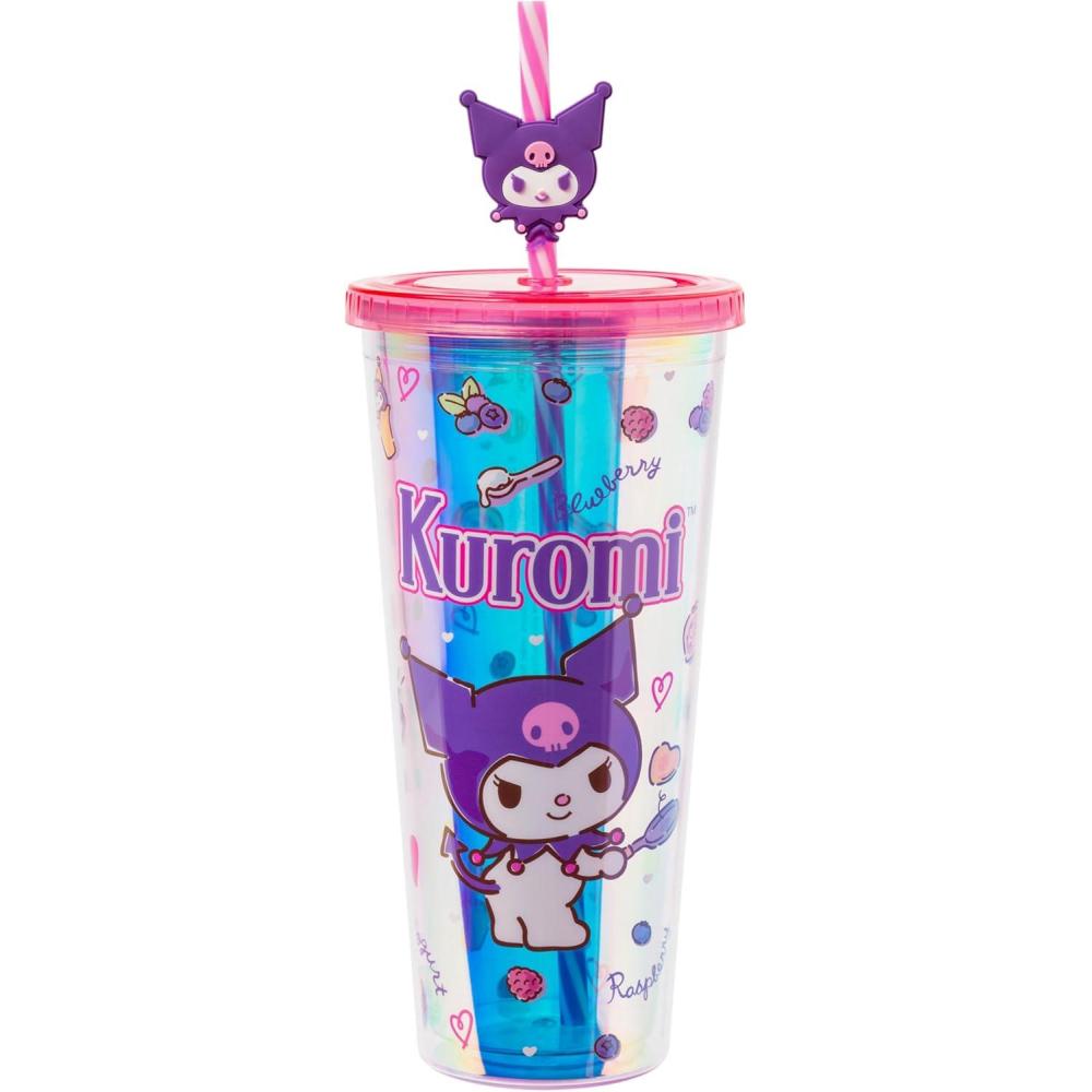 imageSilver Buffalo Rainbow Brite Plastic Cold Cup with Lid and Straw Topper 24 OuncesKuromi Iridescent