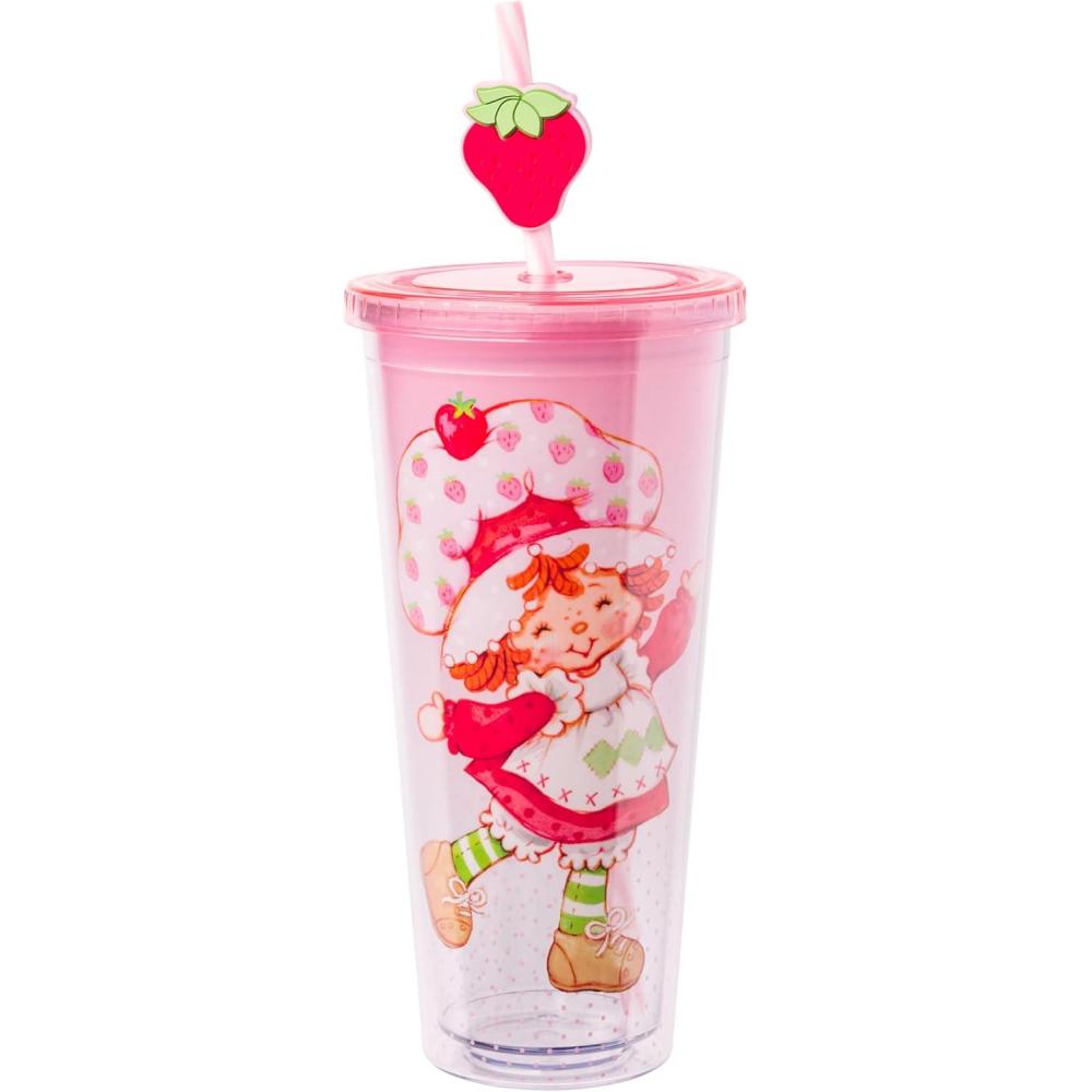 imageSilver Buffalo Rainbow Brite Plastic Cold Cup with Lid and Straw Topper 24 OuncesStrawberry Shortcake Pink Polka Dot