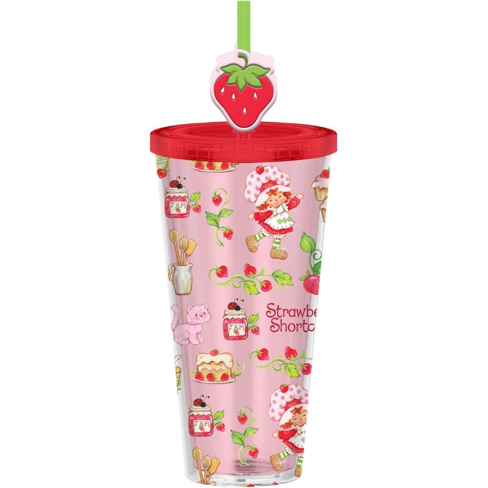 imageSilver Buffalo Rainbow Brite Plastic Cold Cup with Lid and Straw Topper 24 OuncesStrawberry Shortcake Sweet Desserts