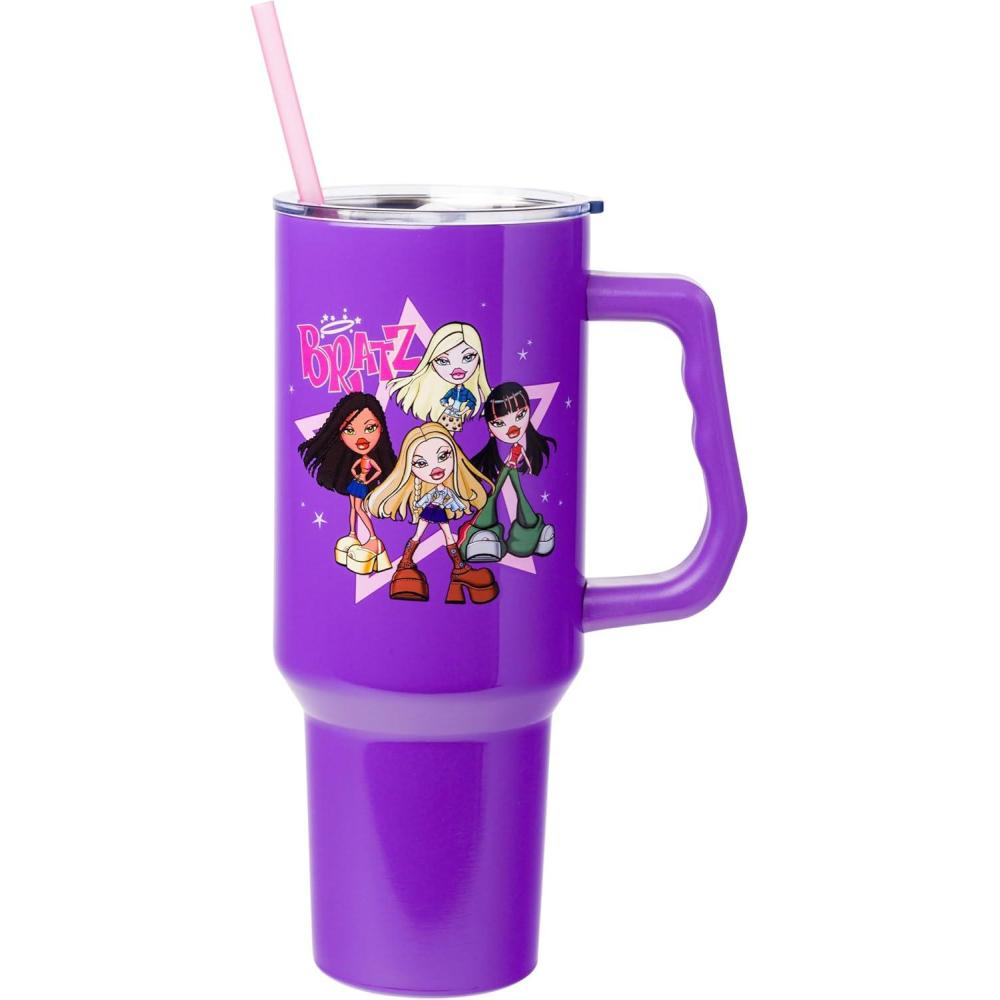 imageSilver Buffalo Rainbow Brite and Twink Sparkle Stainless Steel Tumbler with Handle and Straw Fits in Standard Cup Holder 40 OuncesBratz