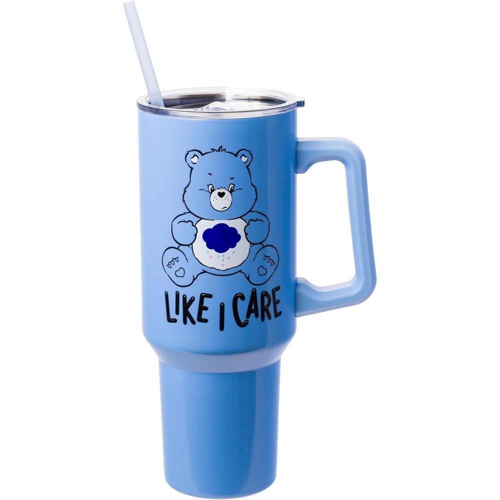 imageSilver Buffalo Rainbow Brite and Twink Sparkle Stainless Steel Tumbler with Handle and Straw Fits in Standard Cup Holder 40 OuncesCare Bears Grumpy Bear Like I Care