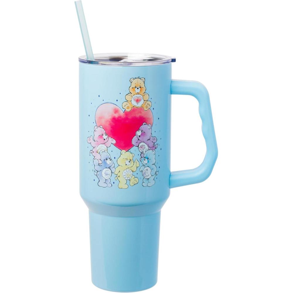 imageSilver Buffalo Rainbow Brite and Twink Sparkle Stainless Steel Tumbler with Handle and Straw Fits in Standard Cup Holder 40 OuncesCare Bears Watercolor Art