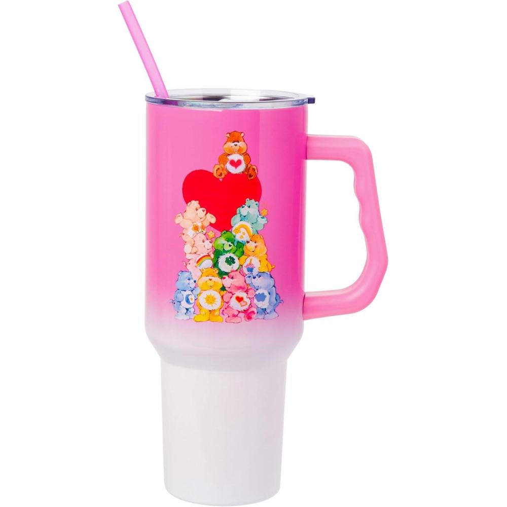 imageSilver Buffalo Rainbow Brite and Twink Sparkle Stainless Steel Tumbler with Handle and Straw Fits in Standard Cup Holder 40 OuncesCare Bears Watercolor