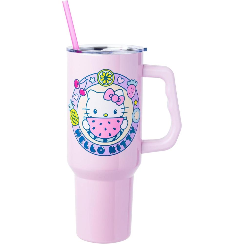 imageSilver Buffalo Rainbow Brite and Twink Sparkle Stainless Steel Tumbler with Handle and Straw Fits in Standard Cup Holder 40 OuncesHello Kitty Kawaii Fruits