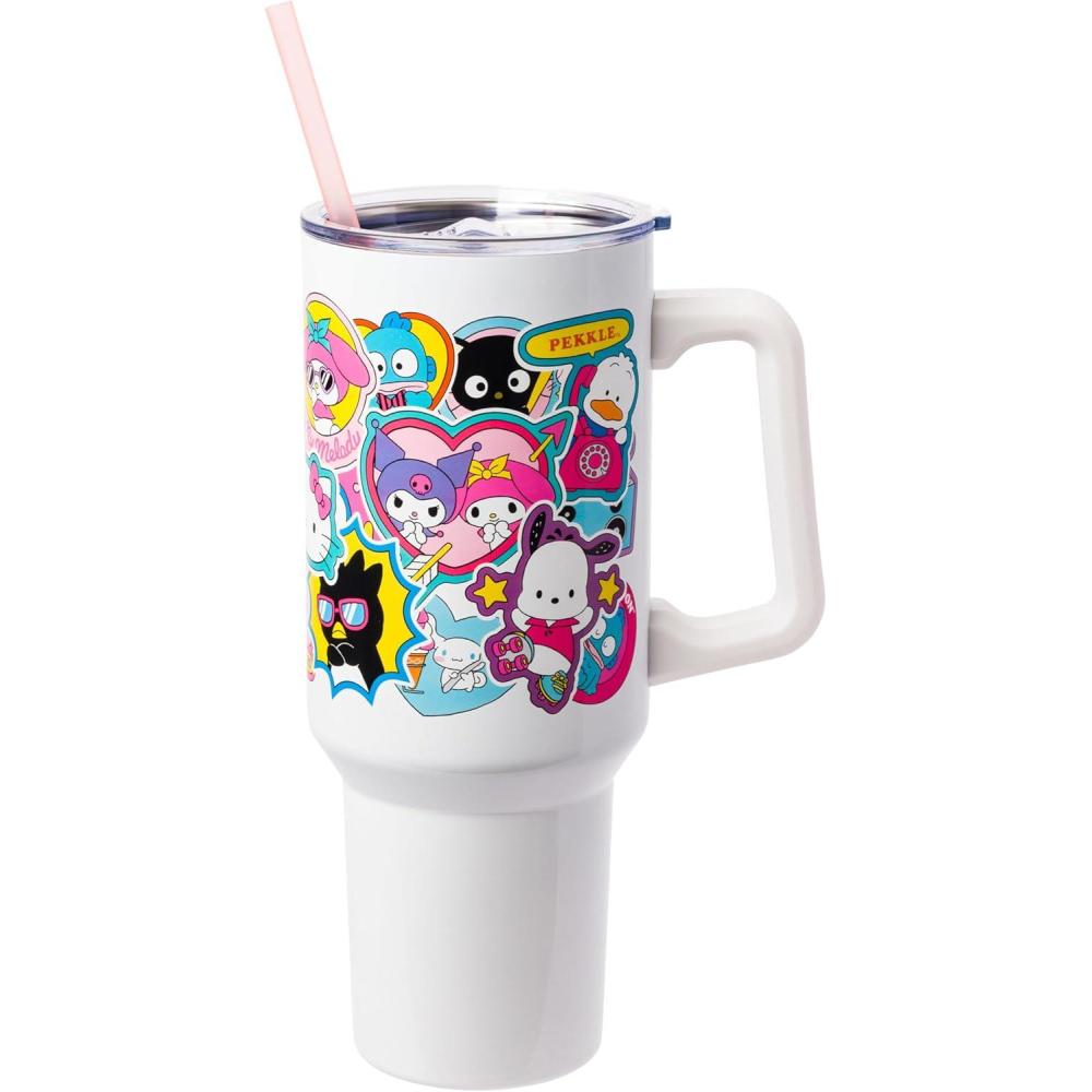 imageSilver Buffalo Rainbow Brite and Twink Sparkle Stainless Steel Tumbler with Handle and Straw Fits in Standard Cup Holder 40 OuncesHello Kitty and Friends Stickers Decal Design