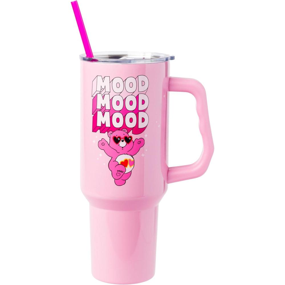 imageSilver Buffalo Rainbow Brite and Twink Sparkle Stainless Steel Tumbler with Handle and Straw Fits in Standard Cup Holder 40 OuncesLoveALot Care Bear Mood