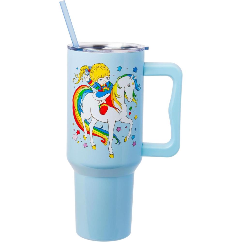 imageSilver Buffalo Rainbow Brite and Twink Sparkle Stainless Steel Tumbler with Handle and Straw Fits in Standard Cup Holder 40 OuncesRainbow Brite